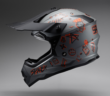 Шлем эндуро SPARX Jet Graffity (WS-905) (серо-оранжевый матовый люминесцентный, YXL)